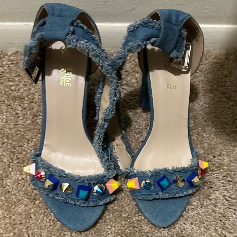 Catherines Blue Heels with Colorful Embellishments